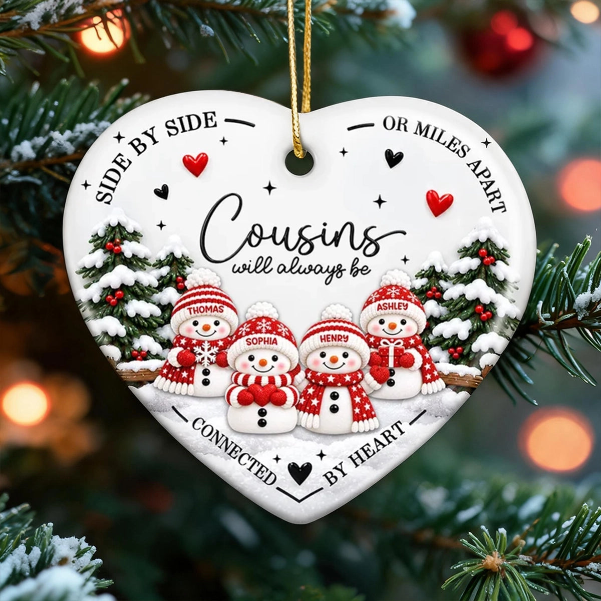 Ceramic Heart Ornament, Cousins Connected by Heart, Personalized Keepsake and Creative Gift for Cousins