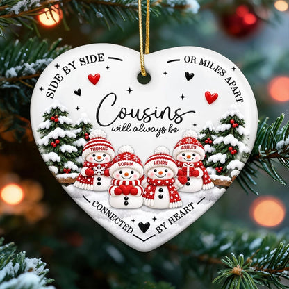 Ceramic Heart Ornament, Cousins Connected by Heart, Personalized Keepsake and Creative Gift for Cousins