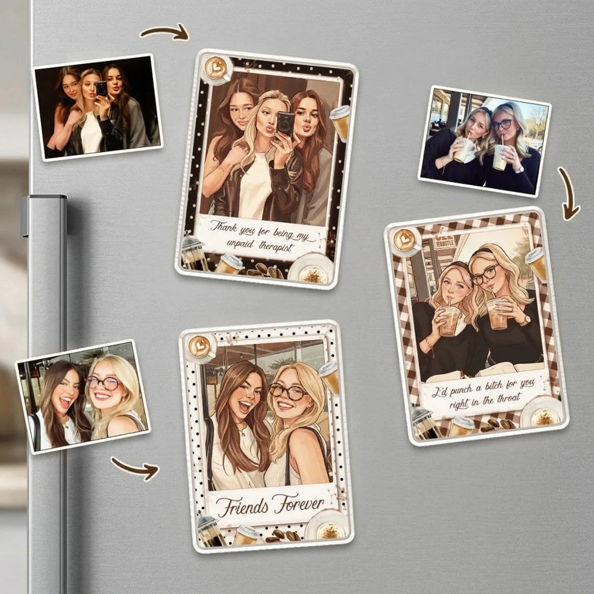 Friends Forever Personalized Acrylic Fridge Magnet, Laughing at a Cafe, Creative Gift for Best Friend