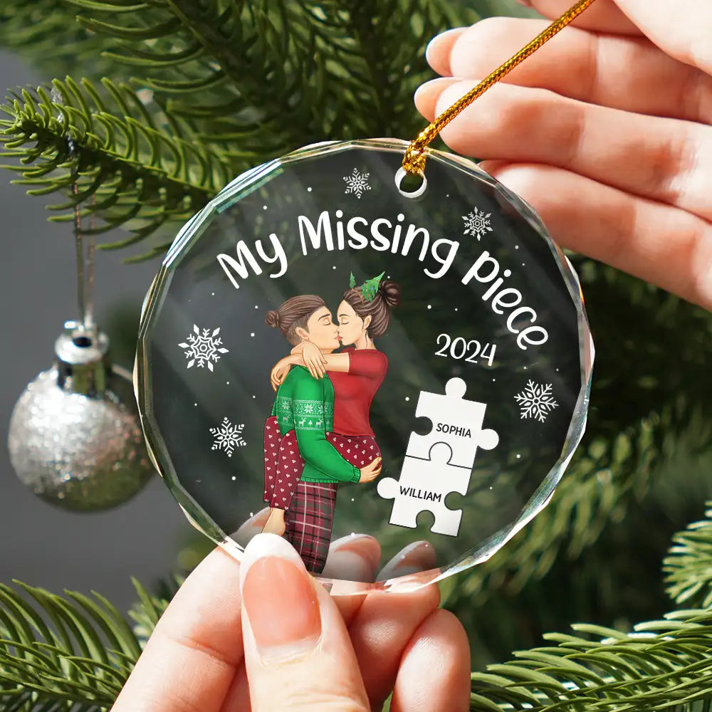 My Missing Piece Christmas Couple Personalized Glass Ornament or Keychain  or Plaque or Poster