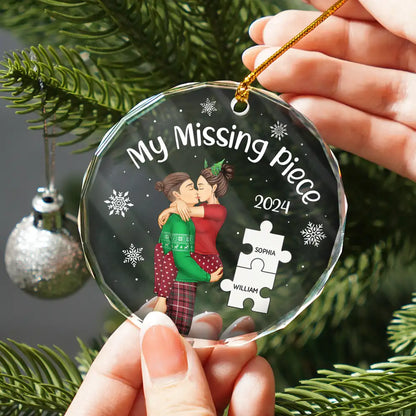 My Missing Piece Christmas Couple - Personalized Glass Ornament or Keychain or Poster or Plaque
