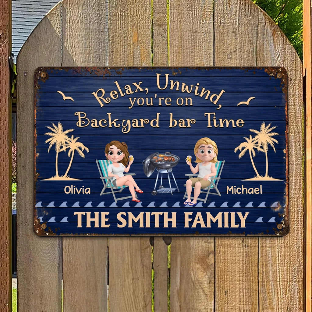 Personalized Patio Time Rectangular Iron Sign with Relax, Unwind Quote ...