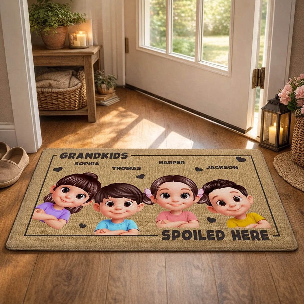 Grandkids Spoiled Here Personalized Standard Doormat - Sweet Entryway Decor, Creative Gift for Grandparents