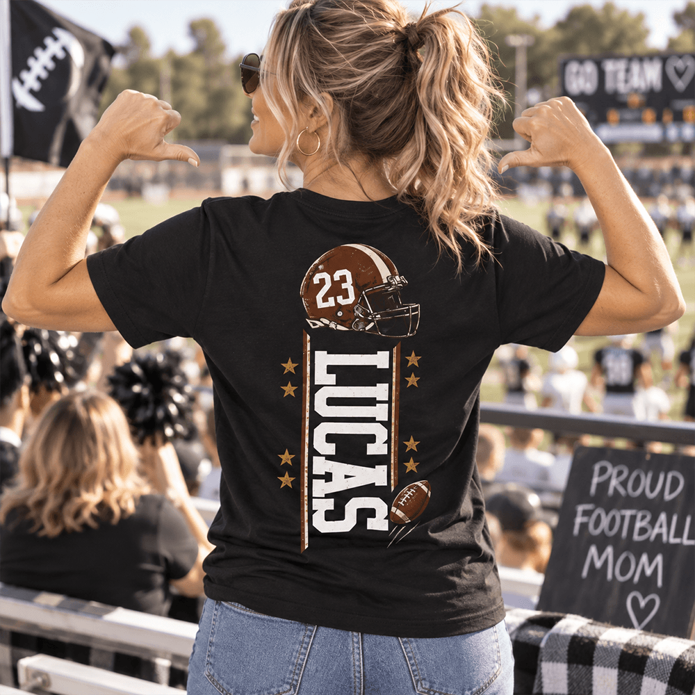 Personalized Football Mom Dual Print Shirt, Custom Name & Number Tee, Hoodie or Sweatshirt, Game Day Gift