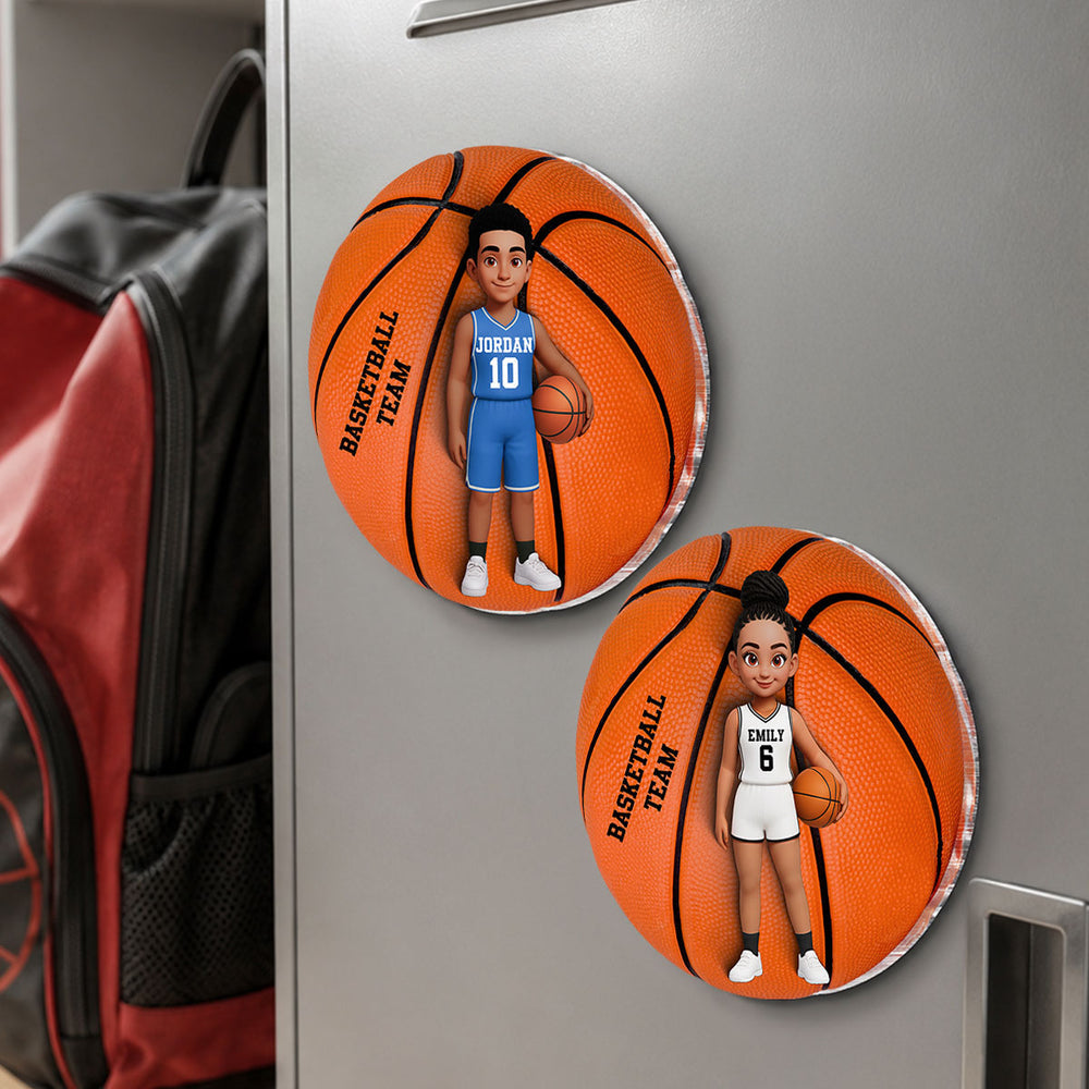 Personalized Acrylic Fridge Magnet with Cartoon Basketball Player, Unique Gift for Son or Daughter