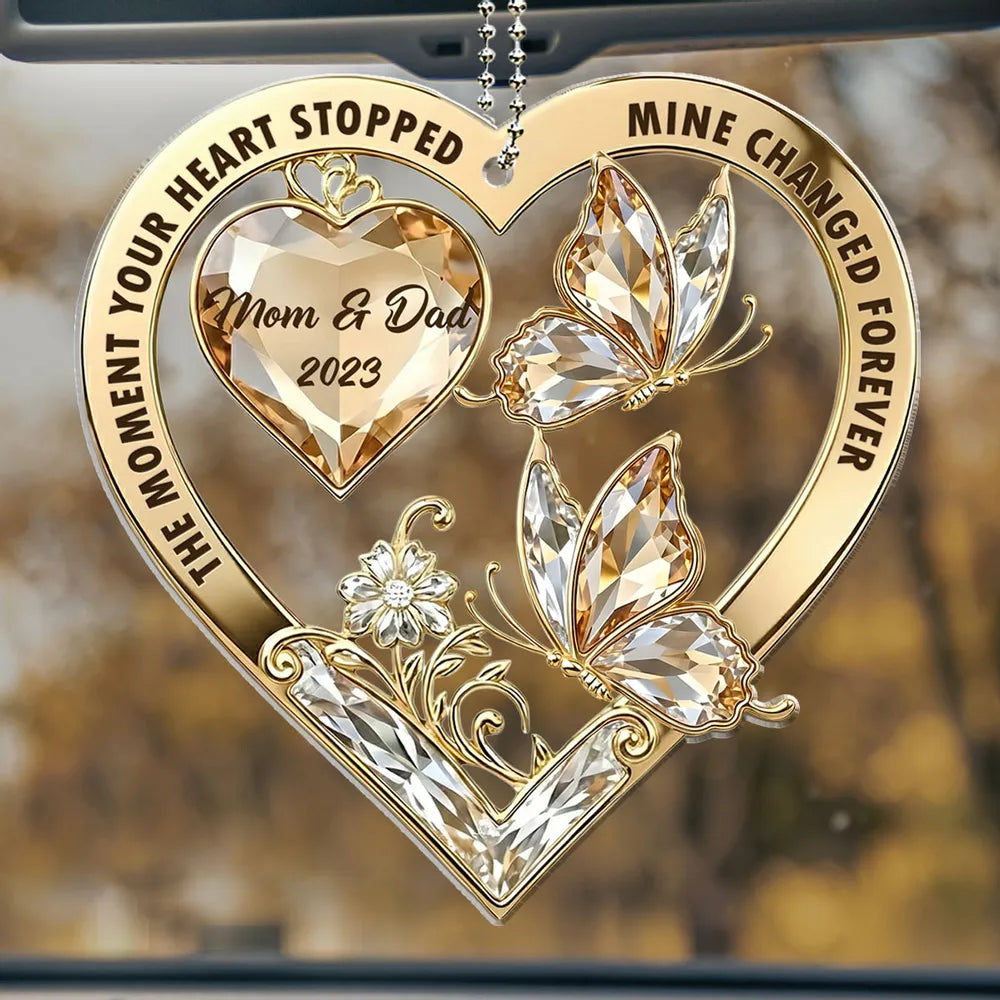 The Moment My Heart Changed Forever Acrylic Car Hanger, Heart Butterfly Memorial Mirror Charm, Unique Gift