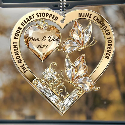 The Moment My Heart Changed Forever Acrylic Car Hanger, Heart Butterfly Memorial Mirror Charm, Unique Gift