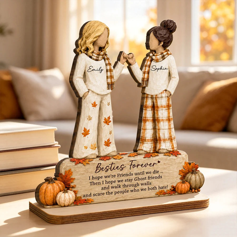Personalized 2-Layer Wooden Plaque, Autumn Pinky Promise Scene, Unique Gift for a Friend