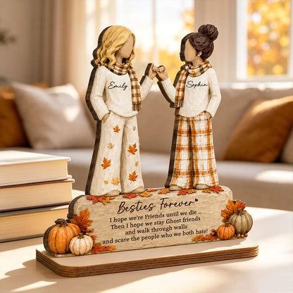 Personalized 2-Layer Wooden Plaque, Autumn Pinky Promise Scene, Unique Gift for a Friend