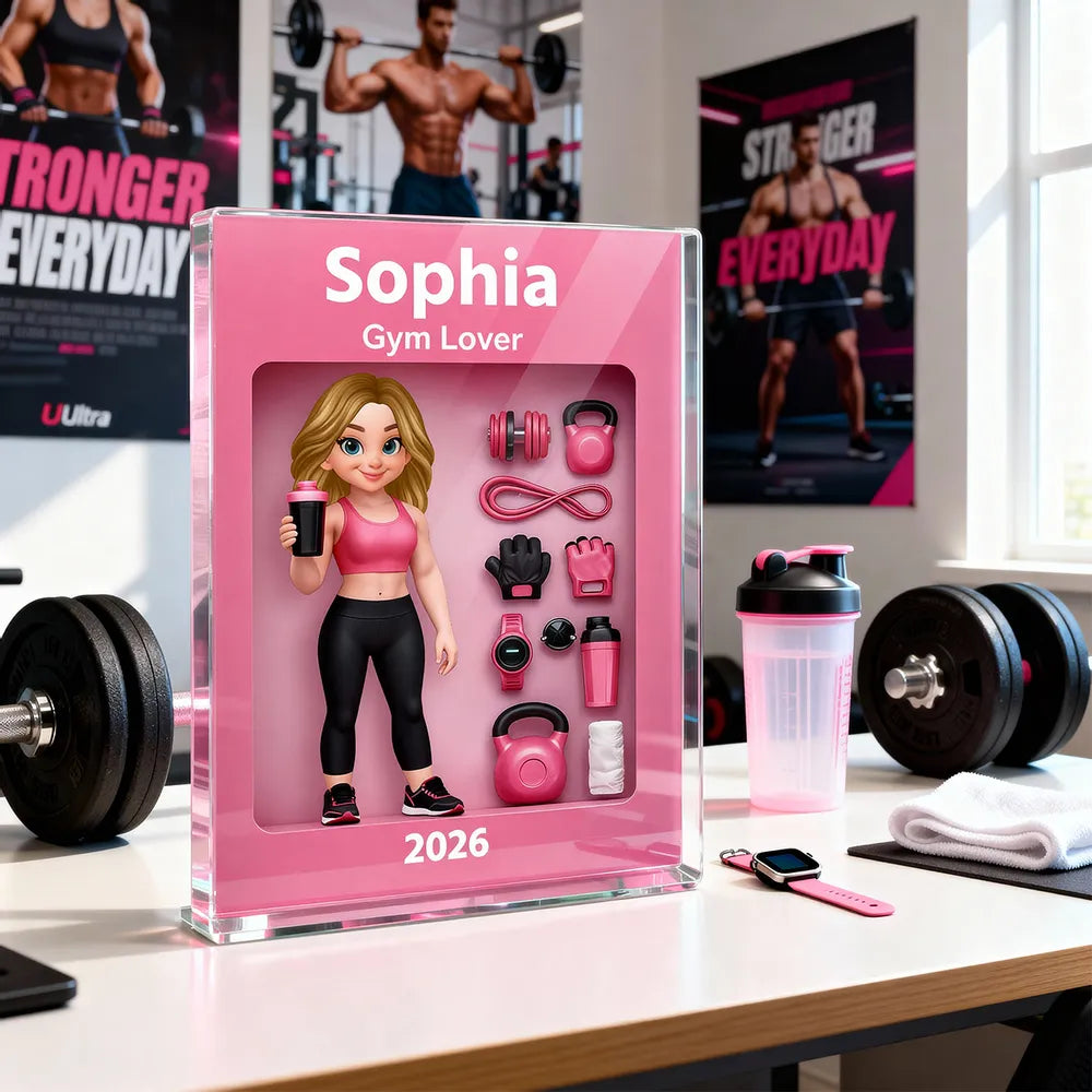 Rectangle Acrylic Block Plaque 'Stronger Everyday' Gym-Themed Desk Decor, Personalized Motivational Gift