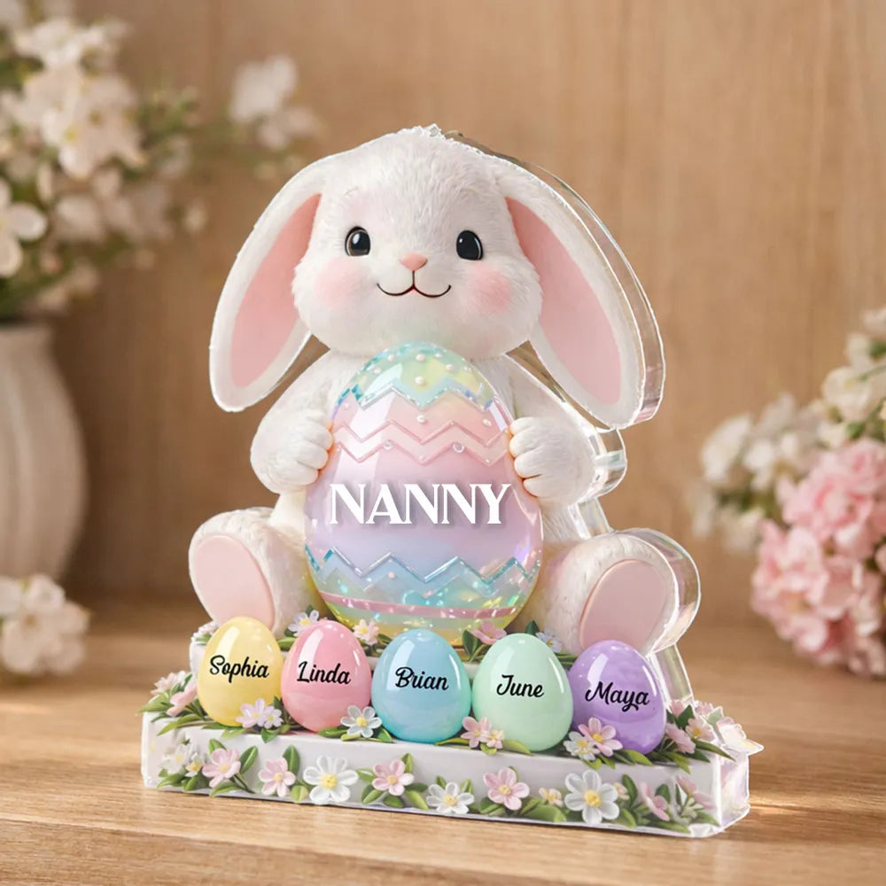 Custom Easter Bunny Shaped Acrylic Block Plaque, Pastel Egg Design for a Love-Filled Keepsake Gift for Nanny