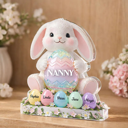 Custom Easter Bunny Shaped Acrylic Block Plaque, Pastel Egg Design for a Love-Filled Keepsake Gift for Nanny