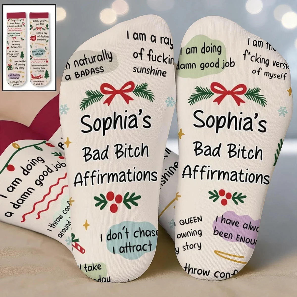 Personalized Crew Socks with Humorous Self Love Quotes, Creative Confidence Gift for Her