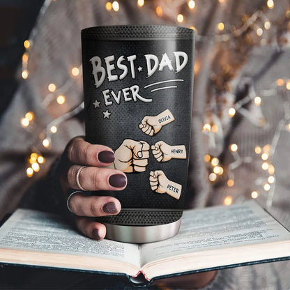 Personalized Best Dad Ever Insulated Travel Tumbler - Fist Bump Design, Daily Coffee On The Go, Unique Gift For Dad