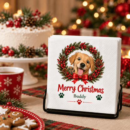 Merry Christmas Personalized Napkins with Festive Dog Portrait, Creative Gift for Pet Owners and Family