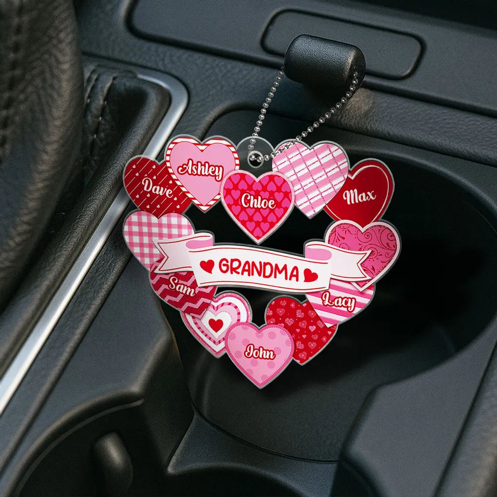 Grandma Sweethearts Acrylic Car Hanger, Personalized Heart Mirror Charm for Daily Smiles, Thoughtful Gift for Grandma