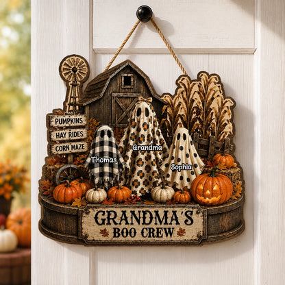 Personalized Grandma’s Boo Crew Halloween Sign, Custom Grandkids’ Names, Multiple Sizes & Plaque Styles Available