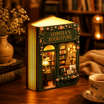 Personalized Bookshop Lamp with Your Name, 7 Light Colors & a Choice of Wall Colors, Gift for Book Lovers