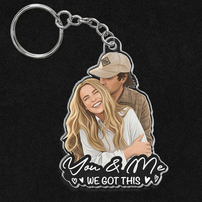 Personalized Acrylic Keychain, Custom Couple Portrait with Love Quote, Unique Gift for Her