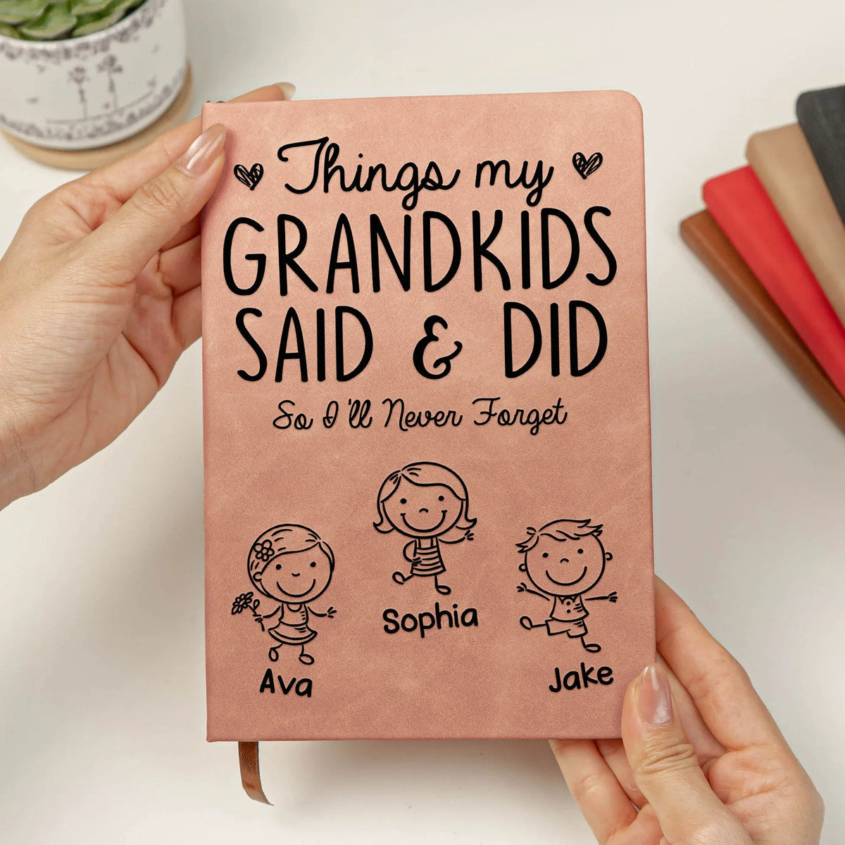 Leather Journal Personalized With Cute Grandkid Doodles, A Heartwarming Memory Book, Unique Gift for Grandparents