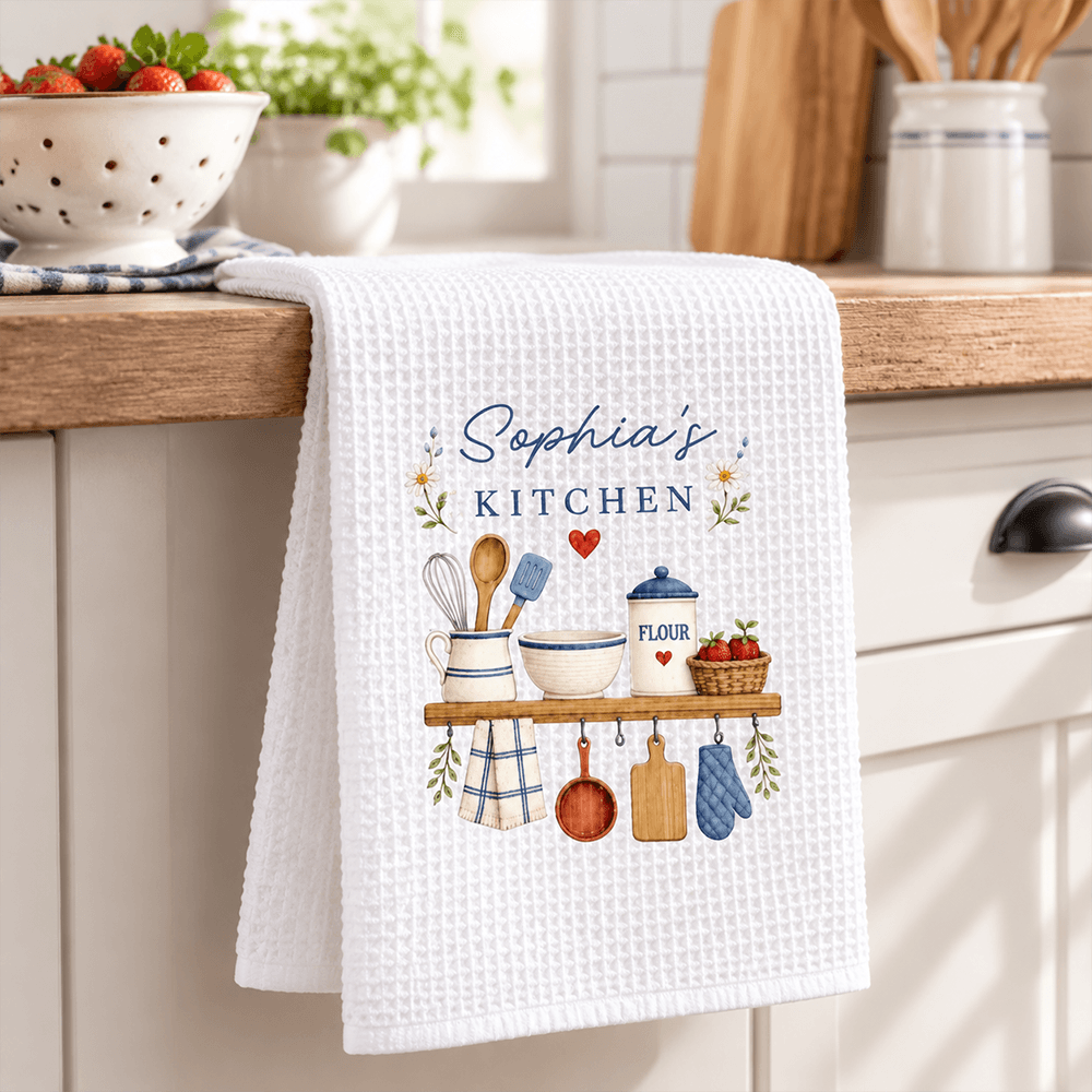 Personalized Kitchen Towel with Custom Name, Cozy Cottage Kitchen Decor, Thoughtful Gift for Home Cooks