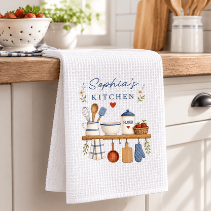 Personalized Kitchen Towel with Custom Name, Cozy Cottage Kitchen Decor, Thoughtful Gift for Home Cooks