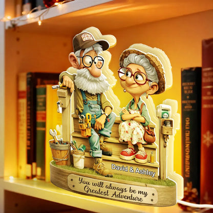 Personalized Acrylic Light Box with Elderly Couple on Porch, Warm Glow Keepsake, Unique Gift for Husband or Wife