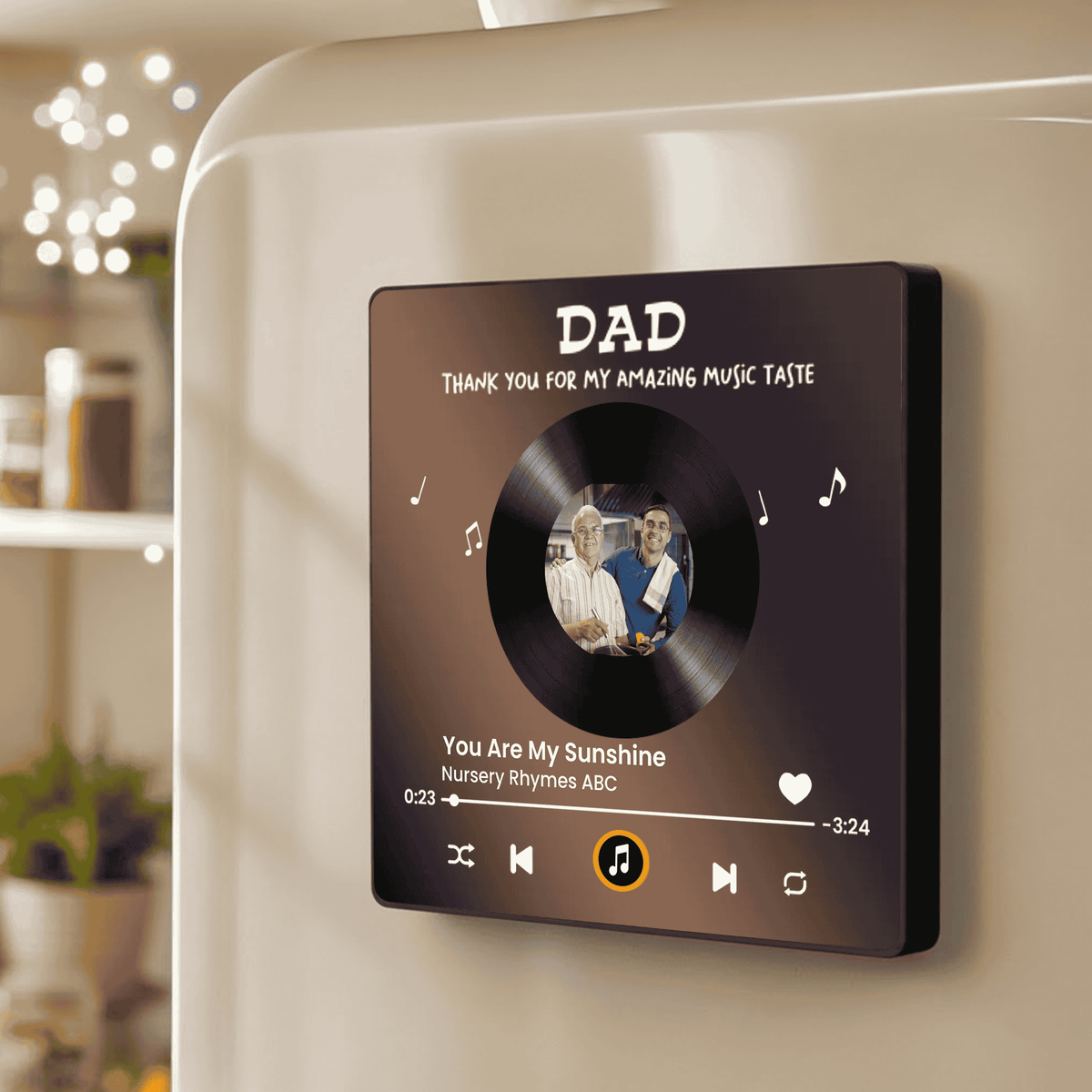 Personalized Acrylic Music Magnet for Dad - Custom Photo Song Style Fridge Decor, Unique Thank You Gift