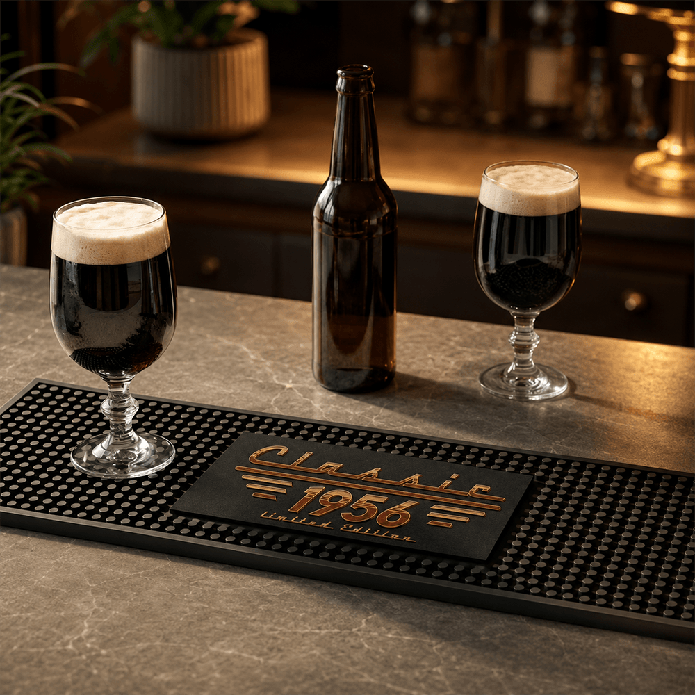 Personalized Vintage Year Design on Bar Mat, T-Shirt or Hat, Custom Retro Gift for Men, Beer Lovers and Car Fans