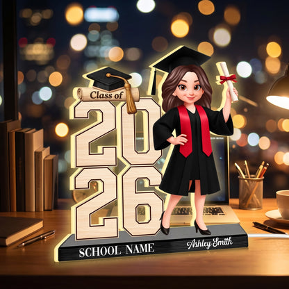 Personalized Graduation Girl Acrylic Light Box with Warm Glow for Bedroom or Bookshelf Display, Unique Keepsake Gift