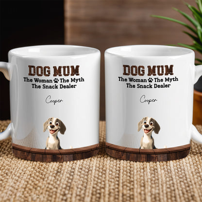 Dog Mum - The Myth, The Snack Dealer' Themed Mug – White Ceramic, Ideal Gift for Pet Lovers on Mother’s Day or for Home Use