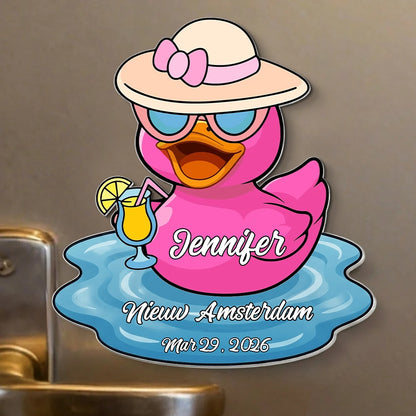 Acrylic Magnet Personalized Name Duck Pool Float with Ice Cream, Bright Summer Cartoon, Cute Unique Gift for Anyone