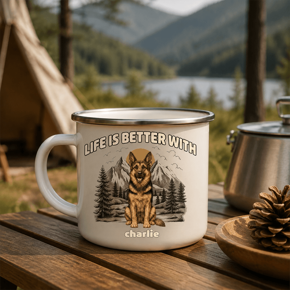 Life Is Better With a Dog Enamel Mug, Personalized Vintage Forest Keepsake, Creative Gift for Pet Owners
