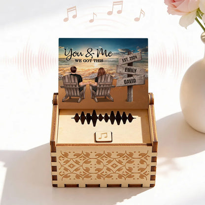 You & Me Beach Sunset Couple Wooden Music Box, Personalized Keepsake Gift for Couples to Remember Your Favorite Moment