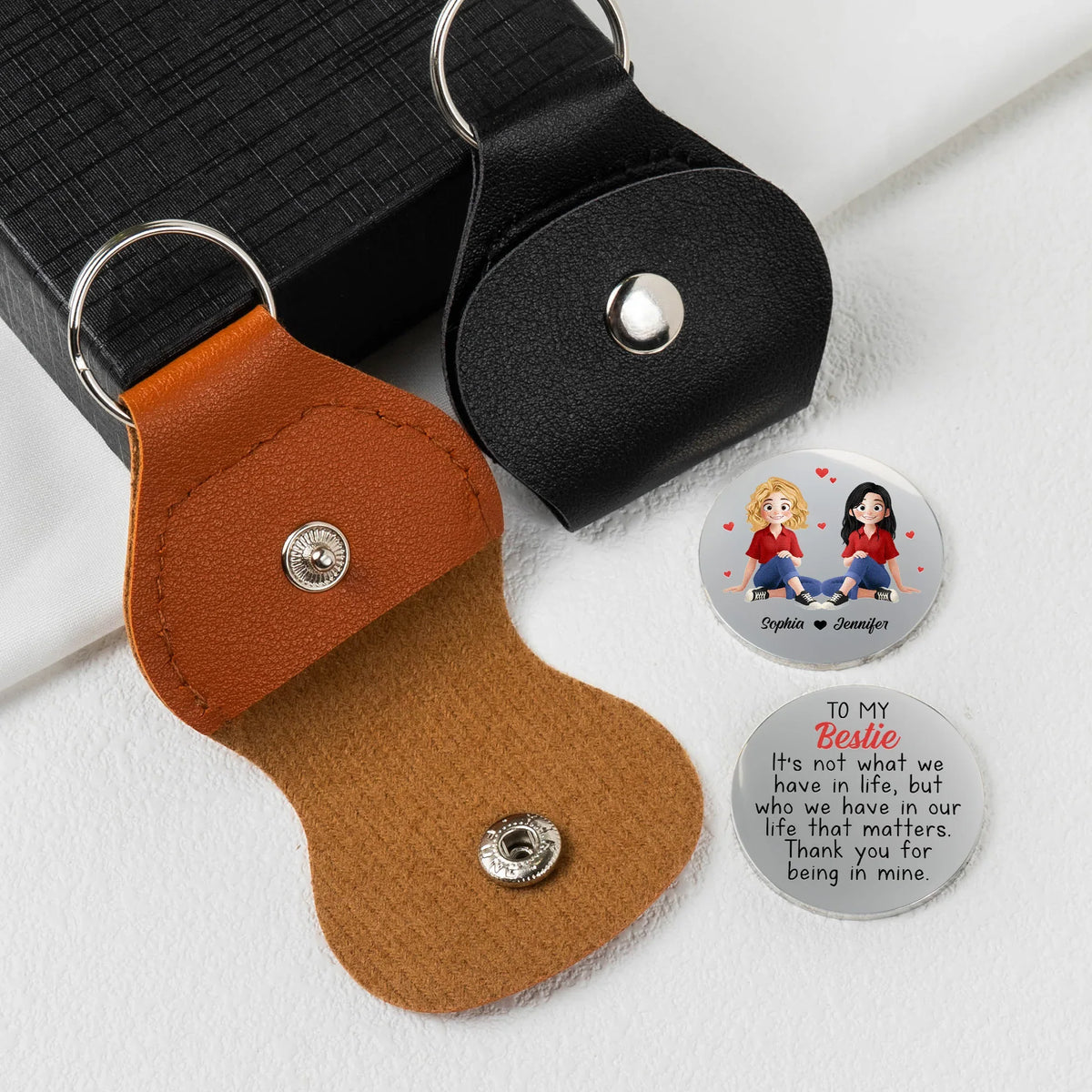 Personalized Pocket Hug Keepsake With Bestie Quote, Cute Sitting Girls Design, Unique Friendship Gift