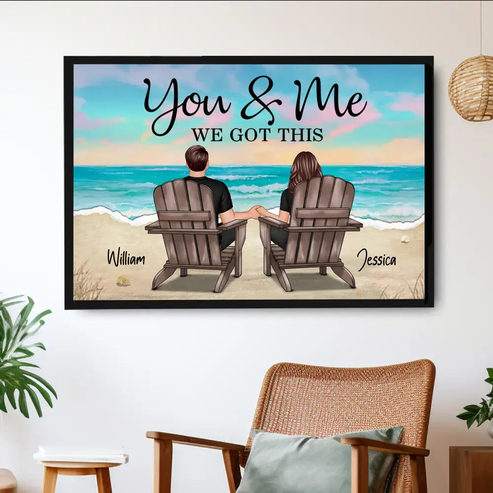 “You & Me – We Got This” Beach Poster – Personalized Names, Romantic Couple Artwork