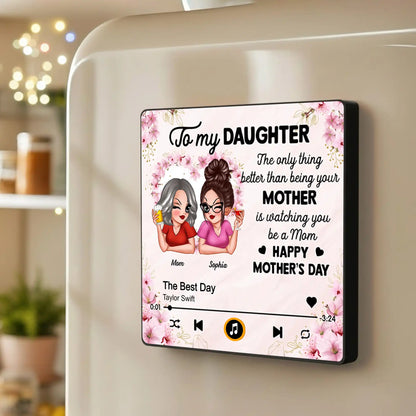 Acrylic Music Magnet For Mom and Daughter, Sweet Mother's Day Message with Floral Notes, Personalized Unique Gift Fridge Decor
