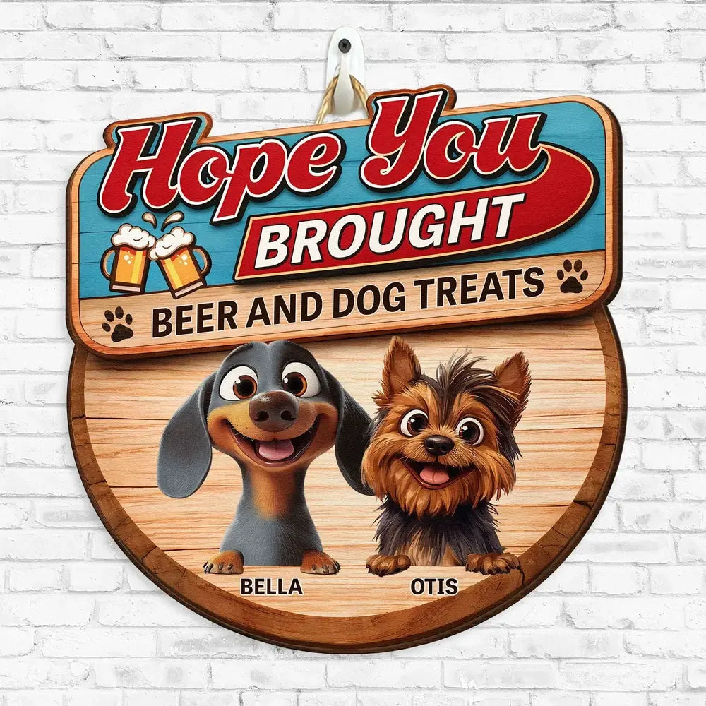 Custom Cartoon Dogs Wooden Sign with Beer Mugs, Funny Welcome Entryway Decor, Sweet Unique Holiday Gift for Pet Owners