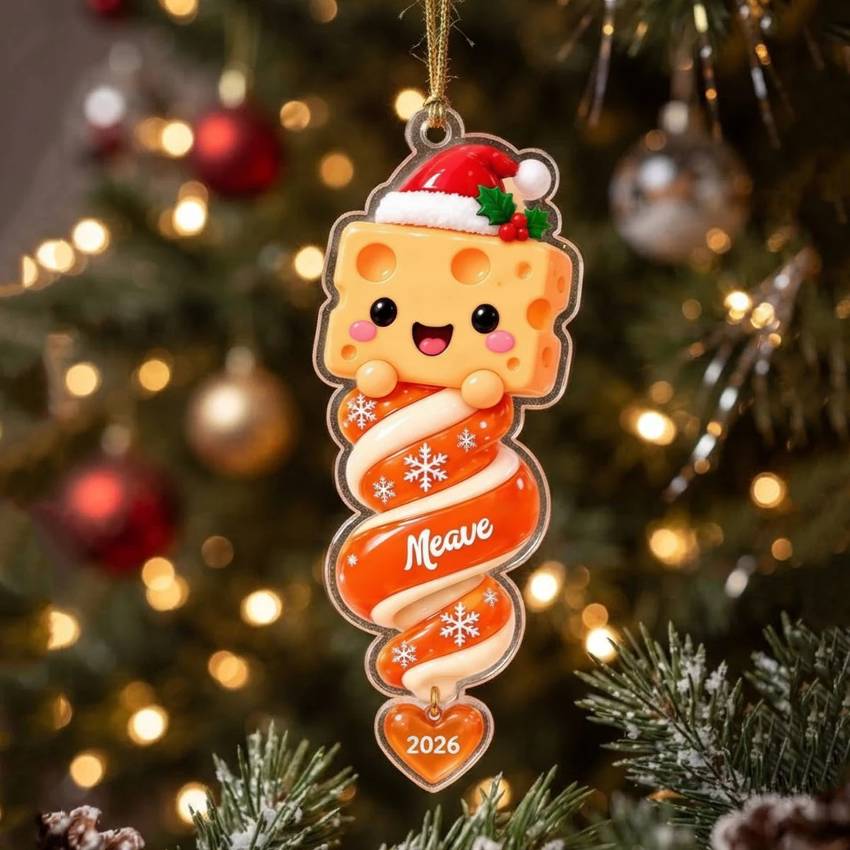 Personalized Cute Cartoon Christmas Acrylic Ornament with Custom Name & Year, Colorful Holiday Tree Decoration