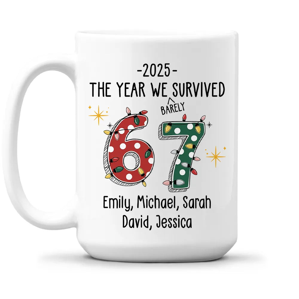 Custom 67 Ceramic Mug with Festive Dotted Numbers, Personalized Year W ...