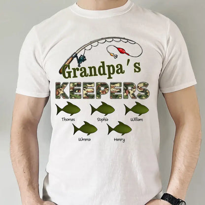 Grandpa's Keepers Camouflage Fishing Shirt – Personalized 2026 Father's Day Gift with Kids' Names