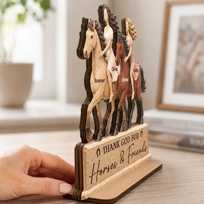 2-Layer Wooden Plaque, Thank God for Horses & Friends, Personalized Creative Gift for Best Friends