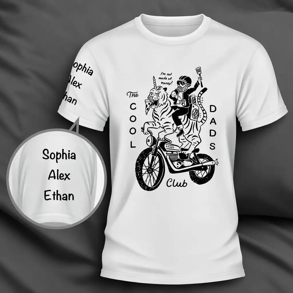 Personalized Dual Print Classic Tee, Cool Dads Club Motorcycle Graphic, Unique Gift for Dad