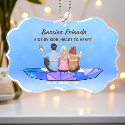 Personalized Friends Sitting On The Moon Ornament – Back View Hanging Suncatcher Gift for Friends, Sisters, or Siblings