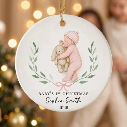 Personalized Ceramic Ornament, Baby's First Christmas Sleeping Baby, Unique Gift for New Parents