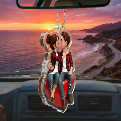 Personalized Acrylic Car Hanger, Romantic Couple Kiss Car Mirror Decor, Unique Gift for Boyfriend