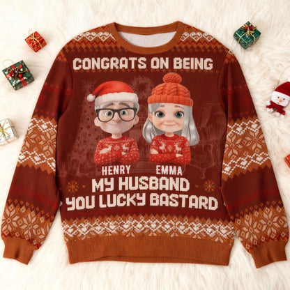 Custom Cartoon Couple Printed Sweatshirt for Husband – Playful Christmas-Inspired Design, One-of-a-Kind Romantic Gift