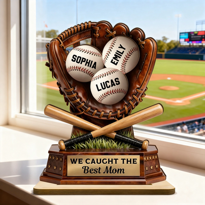 2-Layer Wooden Plaque Personalized Baseball Mom Keepsake for Living Room Display, Sweet 'Best Mom' Gift
