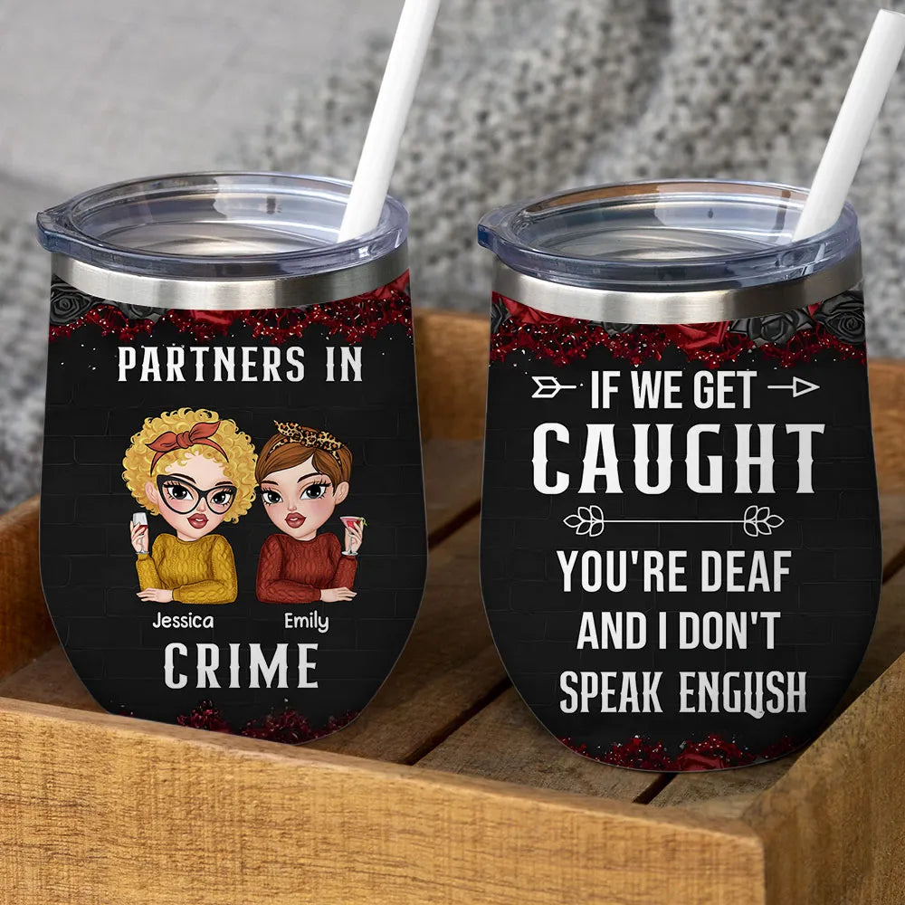 Personalized Partners In Crime Eggshell Cup, Funny Best Friends Cartoon Girls with Roses, Unique Gift for Your Ride-or-Die