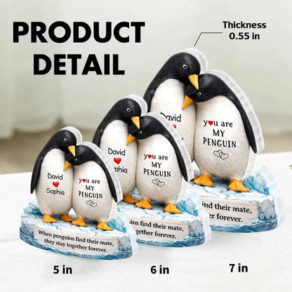 You Are My Penguin 2-Layer Wooden Plaque, Custom Names Couple Keepsake for Bedroom or Living Room, Sweet Gift for Couples